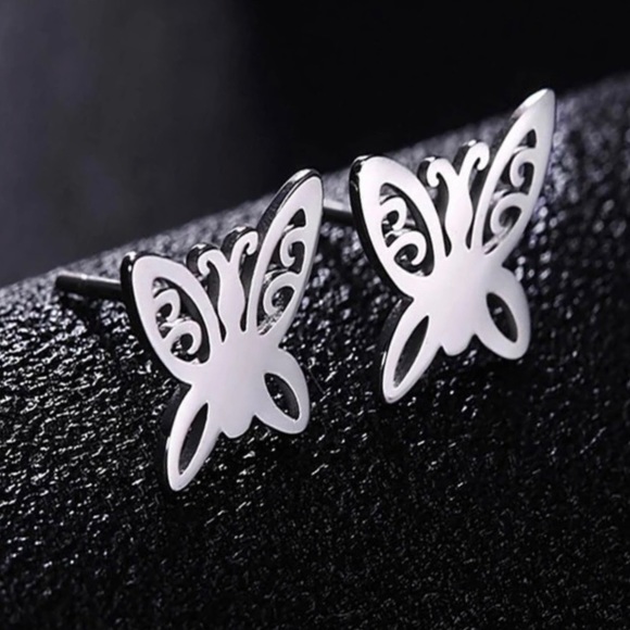“Curlicue Butterfly” Coil Spiral Swirl Loop Twist Scroll Ringlet Mini Steel Stud - Picture 3 of 16